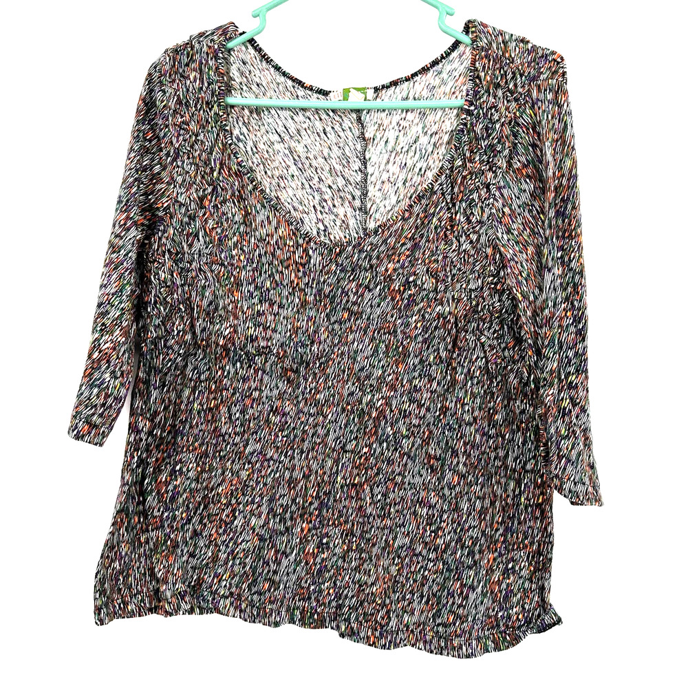 Anthropologie EIT twa size Medium 3/4 length sleeve v neck shirt top colorful